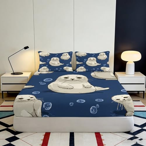 Drap housse phoque 3D imprimé microfibre lavable grande profondeur - 4