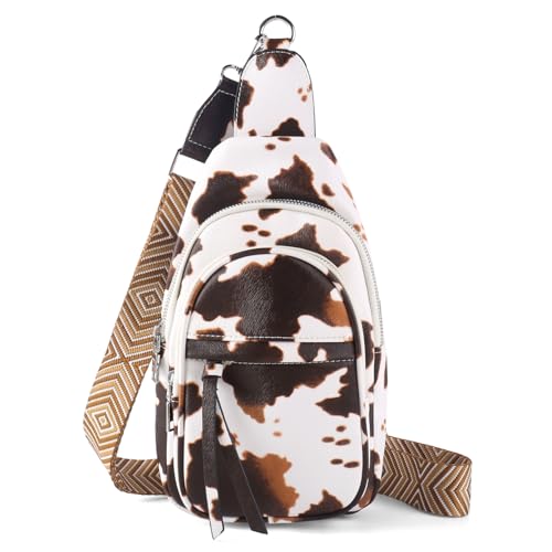 DRIITKO Sling Crossbody Bag for Women Fanny Packs Leather Sling Chest Bag With Guitar Strap