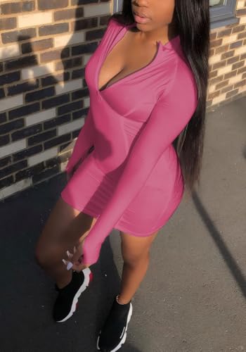Image of Front Zipper Bodycon Dress Party Long-Sleeve Club Dresses