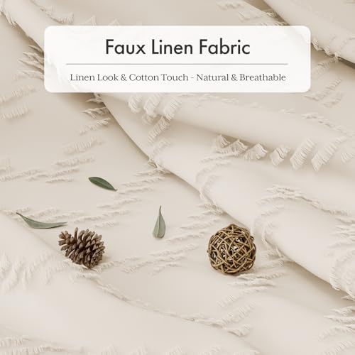 Image of AmazerBath Boho Farmhouse Shower Curtain with Tassels, Beige Shower Curtain Set Fabric, Soft Cloth Chevron Rustic Shower Curtain with Hooks, Hotel Quality, 72x72 Inches