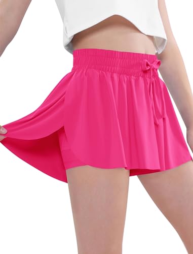 Image of EXARUS Girls Shorts Butterfly Flowy Athletic Cheer Dance Skorts Summer Teen Skirt Tween Preppy Sports Flutter Preppy