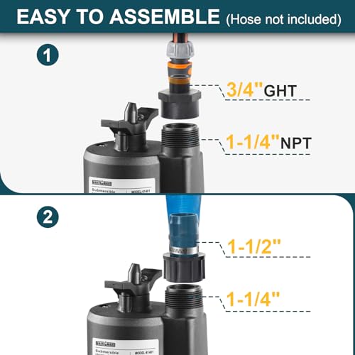 Wassermann WAS-61302 1/3Hp Utility Pump 2100Gph Thermoplastic Sump Pump Submersible Water Pump With 10Ft Cord, Electric Portable Water Pump For Swimming Pool Hot Tubs Garden Pond Draining Basement thumb #2