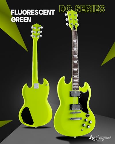 Image of Leo Jaymz 39 Inch Solid Body Electric Guitar - Poplar Wood Body,Maple Neck and Laurel Wood Fretboard (Fluorescent Green)