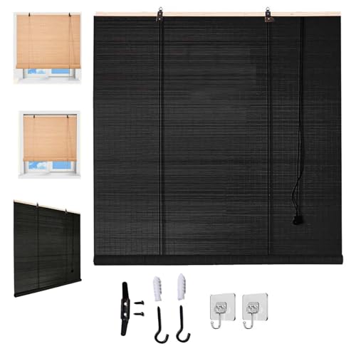 Persiana de Bambú Exterior e Interior Marrón Estores Enrollables Opacos 70% Anti-UV Impermeables Persiana Decorativa para Ventanas, Puertas Y Patio(Negro)