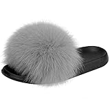 aonegold scarpe donna ciabatte pelliccia slippers sandali con punta aperta pantofole pelose diapositive fluffy infradito (grigio chiaro,38/39 eu)