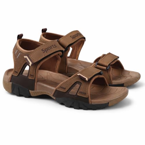 Image of Men's Sports Sandals | Lightweight Outdoor Trekking Sandals | Adjustable Velcro Straps | Cushioned Footbed | Anti-Skid Sole | Comfortable Walking Sandals for Men (Blue /Grey)