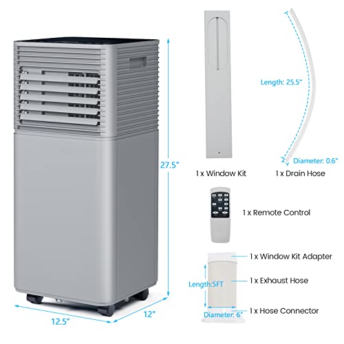 Image of GOFLAME Portable Air Conditioner, 8000 BTU Powerful AC Unit with Remote Control and 4 Universal Casters, 3-IN-1 Air Cooler & Dehumidifier & Fan with 24H Timer for Living Room, Bedroom, Office, Grey