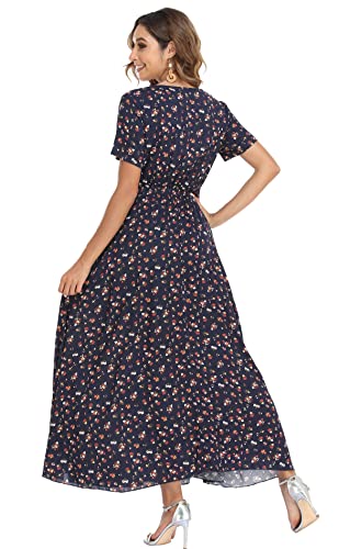 Image of VintageClothing Women's Floral Maxi Dresses Boho Button Up Split Summer Casual Long Dress Beach Party Dress