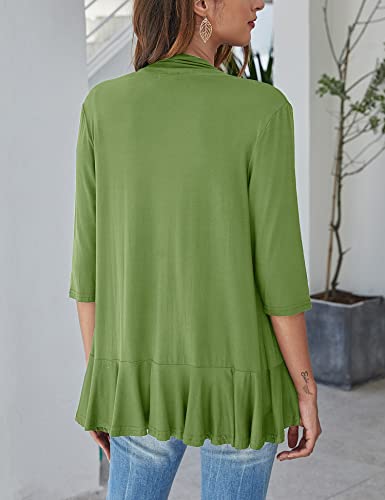 Bluetime Women 3/4 Sleeve Cardigan Lightweight Casual Open Front Cardigans Dusters Plus Size Kimono Shrug (S-3XL) (XXXL, Green)