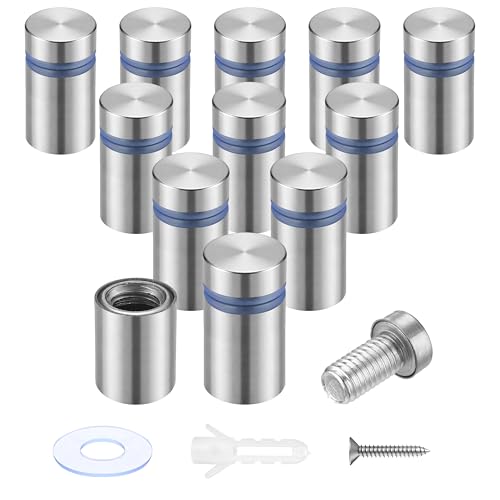 Pelopy 12 Pcs Sign Standoff Screw Wall Mounts, 1 X 2 Inch,Silver