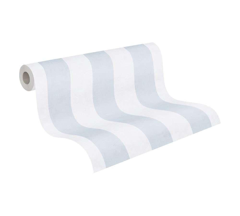A.S. Création papier peint intissé à motif à rayures en bleu, crème – papier peint décoratif 10,05 x 0,53 m – 770784