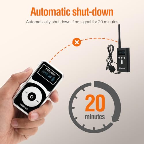 Sistema de guía turística Retekess T130P para fábricas y iglesias, con 30 auriculares in-ear universales de un solo lado, conector jack de 3,5 mm, 2 transmisores y 30 receptores miniatura 6