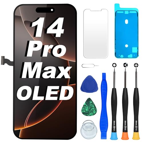 DIGI4U OLED für iPhone 14 Pro Max 6 7 Zoll FHD Display Bildschirm Ersatz 3D Touch Truetone COF Display Digitizer Assembly mit Reparaturwerkzeug Displayschutz und wasserfestem Kleber