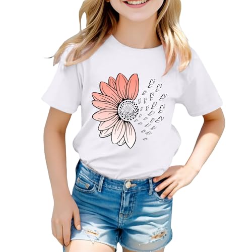 Girls Loose Fit Sunflower Graphic T Shirts Short Sleeve Crewneck Cute Pattern Printed Tops Kids (B-White, 12-13 Years)3