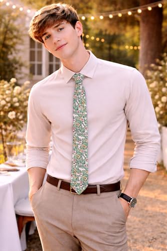 Image of BELLUNO Men's Cotton Floral Skinny Tie, 2.5 inch Width, with Gift Box
