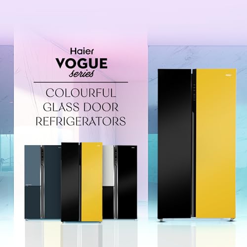 Image of Haier 602L, 3-Star, Vogue 100% Convertible Fridge Space, Expert Inverter 2-Door Side by Side Refrigerator, (HRS-682KYG, Black Yellow Glass)