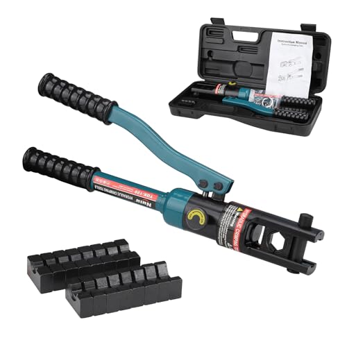 Nuiu YQK-120 Hydraulic Crimping Tool 8T Wire Crimper for Battery Cable Terminals 10-120mm(8 AWG to 4/0 AWG) with 8PCS Hex Dies 16mm Stroke 180Swivel Head - Professional Electrician Crimper(Blue)