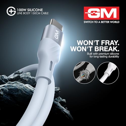 Image of GM G+ 100W 150cm Silicon Cable Type-C-C | Durable than braided| PD 3.1 Fast Charging | Ultra-Flexible Tangle-Free Body | 480Mbps | iPhone, MacBook, Tablets, Samsung, One Plus | 1 Year Warranty