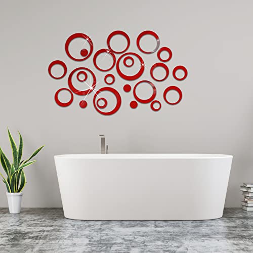 Adesivi Murali Cerchio di Cristallo 3D. Acrilico Specchio Adesivi Murali Camera.Adesivo da Parete Rotondo per Camera Soggiorno Decorazione DIY Casa. (24 Pezzi, Colore Rosso)