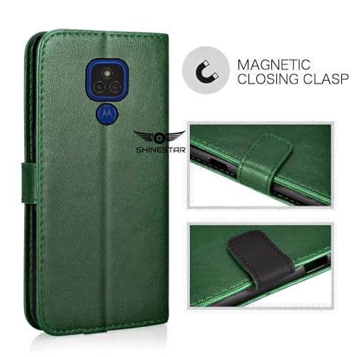 Image of SHINESTAR Motorola E7 Plus /Moto G9 Flip Back Cover | PU Leather Flip Cover Wallet Case with TPU Silicone Case Back Cover for Motorola Moto E7 Plus /Moto G9 - Unique Green