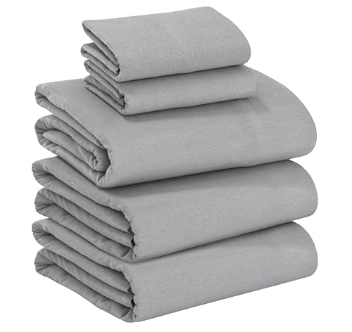 RUVANTI 100% Cotton Flannel Sheets Split King Size - 5 Piece Warm, Soft & Breathable, Deep Pocket, Double Brushed Cozy All Season Bedding Set, Light Gray