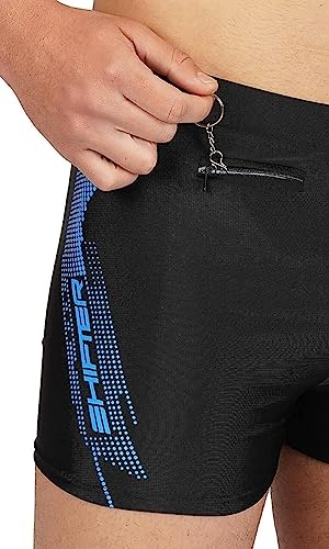 Image of Men's Swim Trunks Set with Swimming Goggles, Cap, Nose Clip & Earplugs - Quick Dry Printed Swim Shorts for Beach & Pool - Comfortable Elastic Waist Swimwear Combo