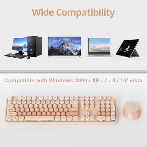 Image of Fogruaden Retro Typewriter Keyboard and Mouse Wireless, 2.4GHz Office Full-Sized Colorful Computer Keyboard with Number Pad and Cute Mouse for Windows PC Desktops Laptop