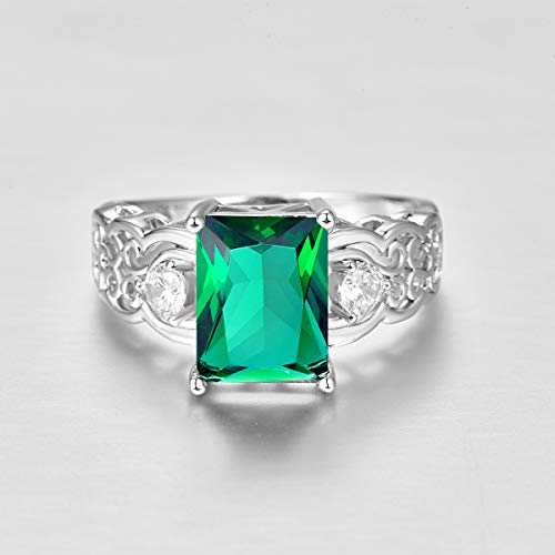 925 Sterling Silver Plated Simulated Emerald Quartz Anniversary Ring for Women3