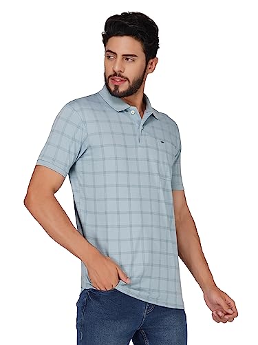 Image of PRORIDERS Half Sleeve 100% Pure Cotton Fabric Collared Regular Fit Men's Polo Checkered Tshirt with Pocket for Casual wear