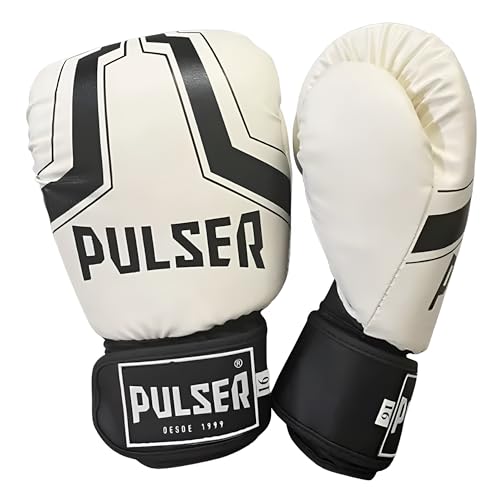 Luva de Boxe e Muay Thai Pulser Iron Branco e Preto PU Injetada Thunder (Branco e Preto, 16oz)