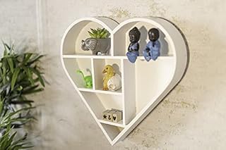 HomeZone® Wooden Shabby Chic White Floating Heart Decorative Wall Shelf Modern and Unique / Rustic. Small Wooden Shelf for Home and Kitchen (White Heart)
