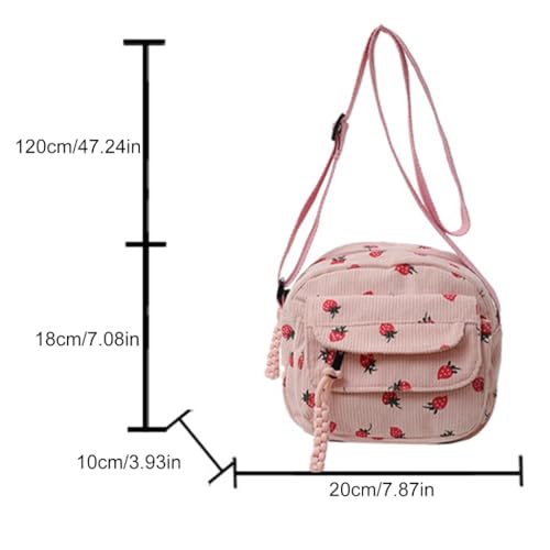 Japanese Harajuku Corduroy Crossbody Bag with Cute Strawberry Pattern Compact Small Shoulder Purse for Women and Girls4