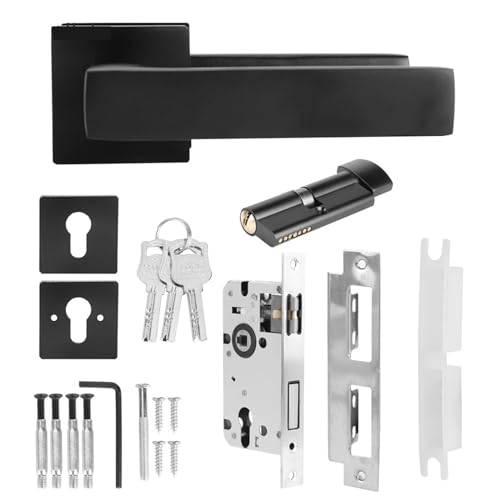 Manijas De Puerta Manija de puerta ajustable, juego manija cilindro cerradura negra Simple, perilla bloqueo con llave, silenciosa, accesorio