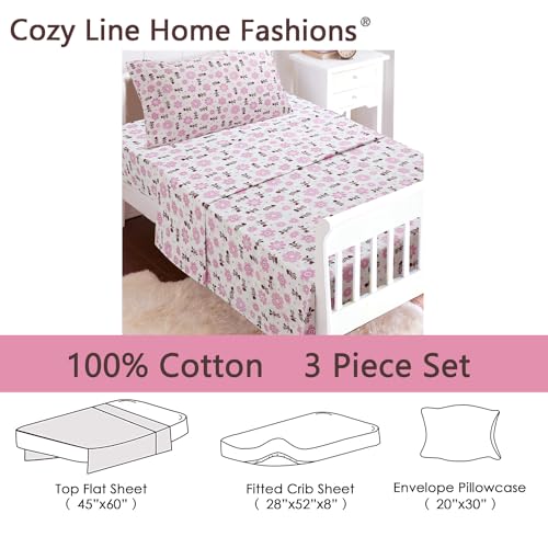Image of Cozy Line Home Fashions Pink Minnie Mouse Floral 3 Piece Cotton Toddler Sheet Set