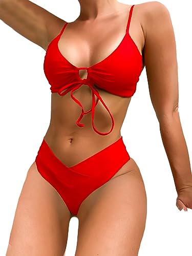 Image of Meetall Women's High Cut String Triangle Bikini Set Swimsuits Sexy Bathing Suits 2 Piece