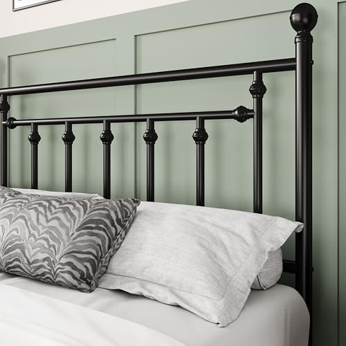 Image of Allewie 14'' Full Size Metal Platform Bed Frame, Vintage Headboard, Black | 50'' Tall Victorian Headboard /Footboard /Mattress Foundation /Under Bed Storage /No Box Spring Needed /Easy Assembly /Noise Free