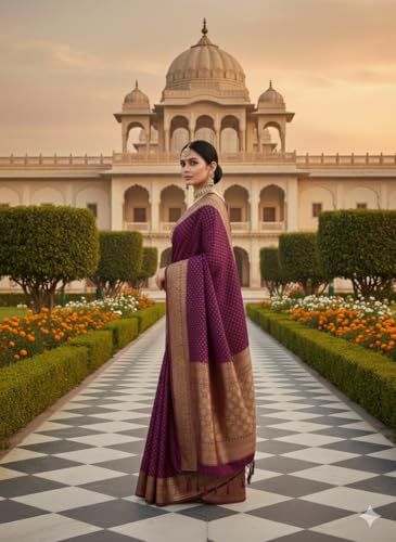 Image of Kanjivaram Silk Saree for Women - Handloom Floral Weaving, Contrast Border, Heavy Gold Zari Rich Pallu, Traditional Designer Wedding & Festive Saree with Blouse Piece