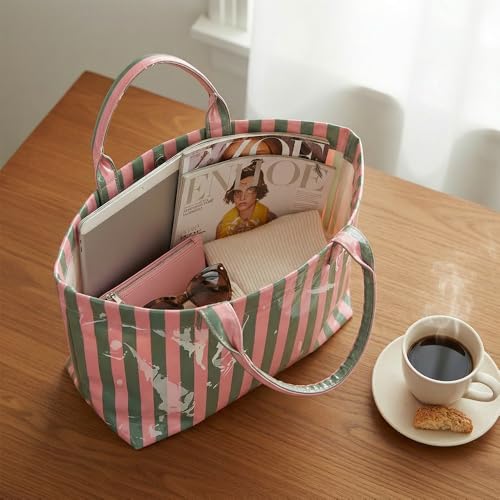Bolso tote de PVC a rayas para mujer miniatura 3