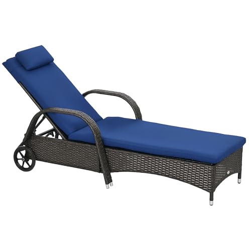 Outsunny Wicker Outdoor Chaise Lounge, 5-Level Adjustable Backrest PE Rattan