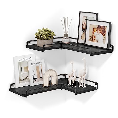 VASAGLE Corner Shelf Wall Mount Set of 2, Corner Floating Shelves, Small Corner Wall Shelf for Decor Storage, for Living Room Bedroom Kitchen Bathroom, Black ULLS831B22