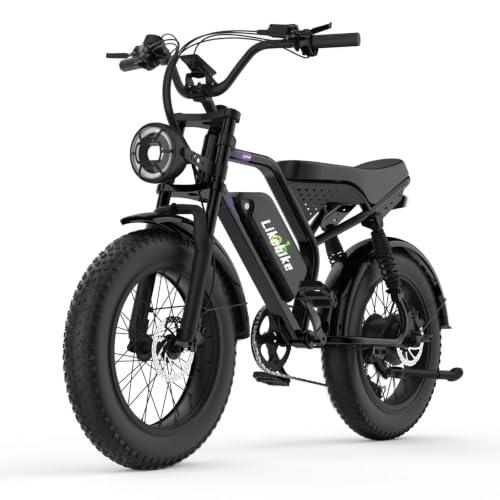Likebike Electric Bikes for Adults 1500W-3000W 28/34/40MPH 48V Electric Bicycle All Terrain Long Lasting Moped Ebike with Full Suspension Hydraulic Brakes UL2849 Certified (1500W- Black with Purple)