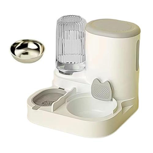 Fonowx 自動猫用給餌器と給水器 自動ペット給餌器 ペット用品 ポータブル 取り外し可能 犬用ボウル ウサギ用フードフィード, グレー