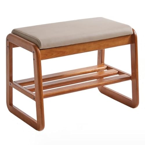 Vzfv 玄関椅子 靴収納付き 木製 玄関スツール&玄関ベンチ 介護・高齢者向け 踏み台 サポートチェア 55×34×42cm コーヒー色 (ブラウン)