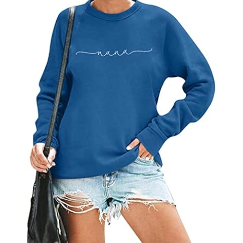 Nana Sweatshirt Womens Crewneck Sweatshirt New Nana Gift shirt Nana Letter Print Long Sleeve Loose Fashion Pullover Top…, Blue, Medium Cover