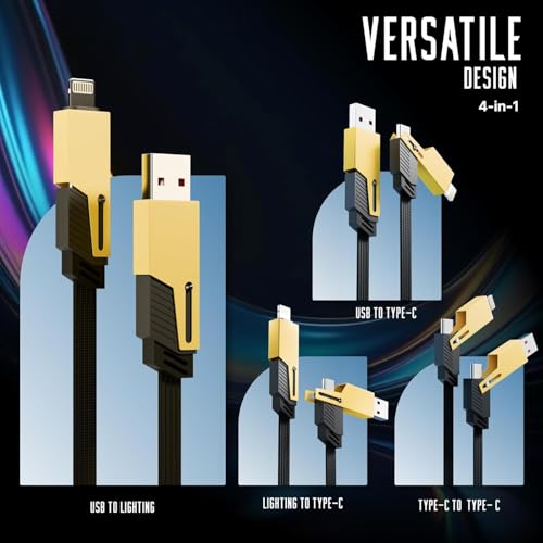 Image of 65W /27W 4 in 1 Multi Function Braided Fast Charging Cable with Lighting to USB-C, Type C-C, Ligthing to USB, Military Grade Durability, Compatible for iPhone, Samsung, Oneplus Series & More