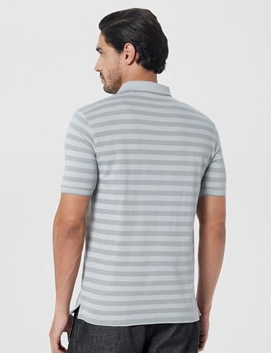 Image of Peter England Men's Cotton-Polyester Blend Striped Polo T-Shirt | Casual Wear | Durable & Trendy