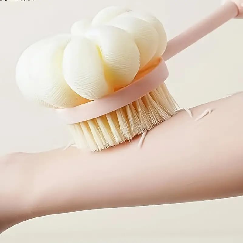 Image of Shower Body Brush with Bristles and Loofah, Back Scrubber Mesh Sponge with Curved Long Handle for Skin Exfoliating Bath, Massage Bristles Suitable for Men and Women