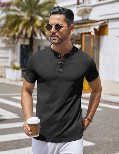 COOFANDY Mens Henley Shirts Short Sleeve Casual Button Down Shirts Lightweight Summer Basic Tee3