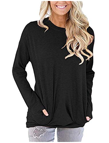 Dawwoti Top Oscilación de la Blusa de Manga Larga para Las Mujeres de Cuello Redondo Bolsillo de la Camisa Cover