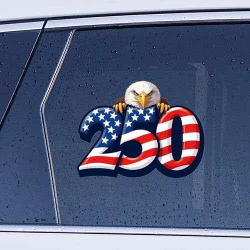 Image of 2pcs 250 Anniversary Stickers USA American Flag Car Decal Bald Eagle | Waterproof Vinyl Car Bumper Decal Die Cut Decals Funny Laptop Sticker 10 inch